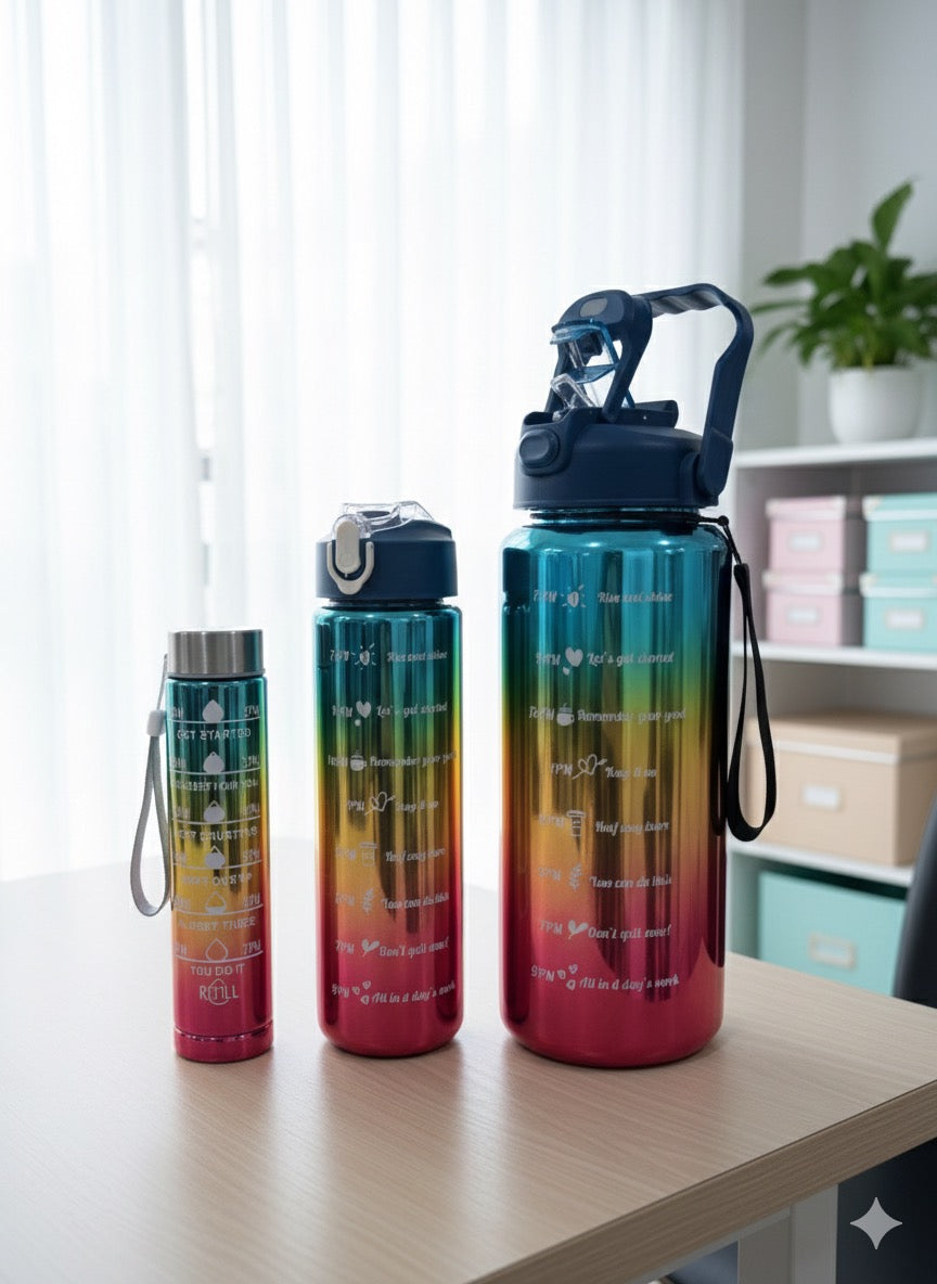 3 Pieces Set Electroplated Gradient Sports Bottle