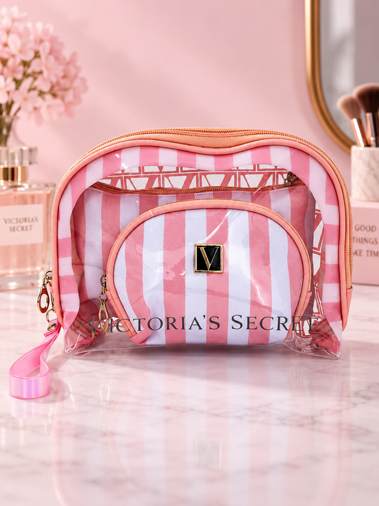 Classic Striped "V" Logo 3-in-1 Cosmetic Organizer