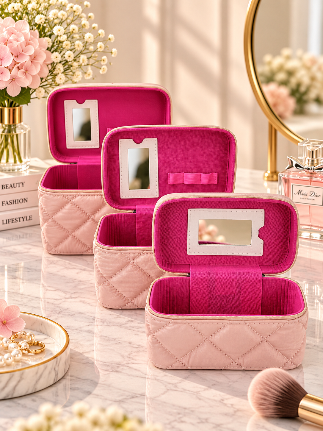 Quilted Vanity Box 3-Piece Set