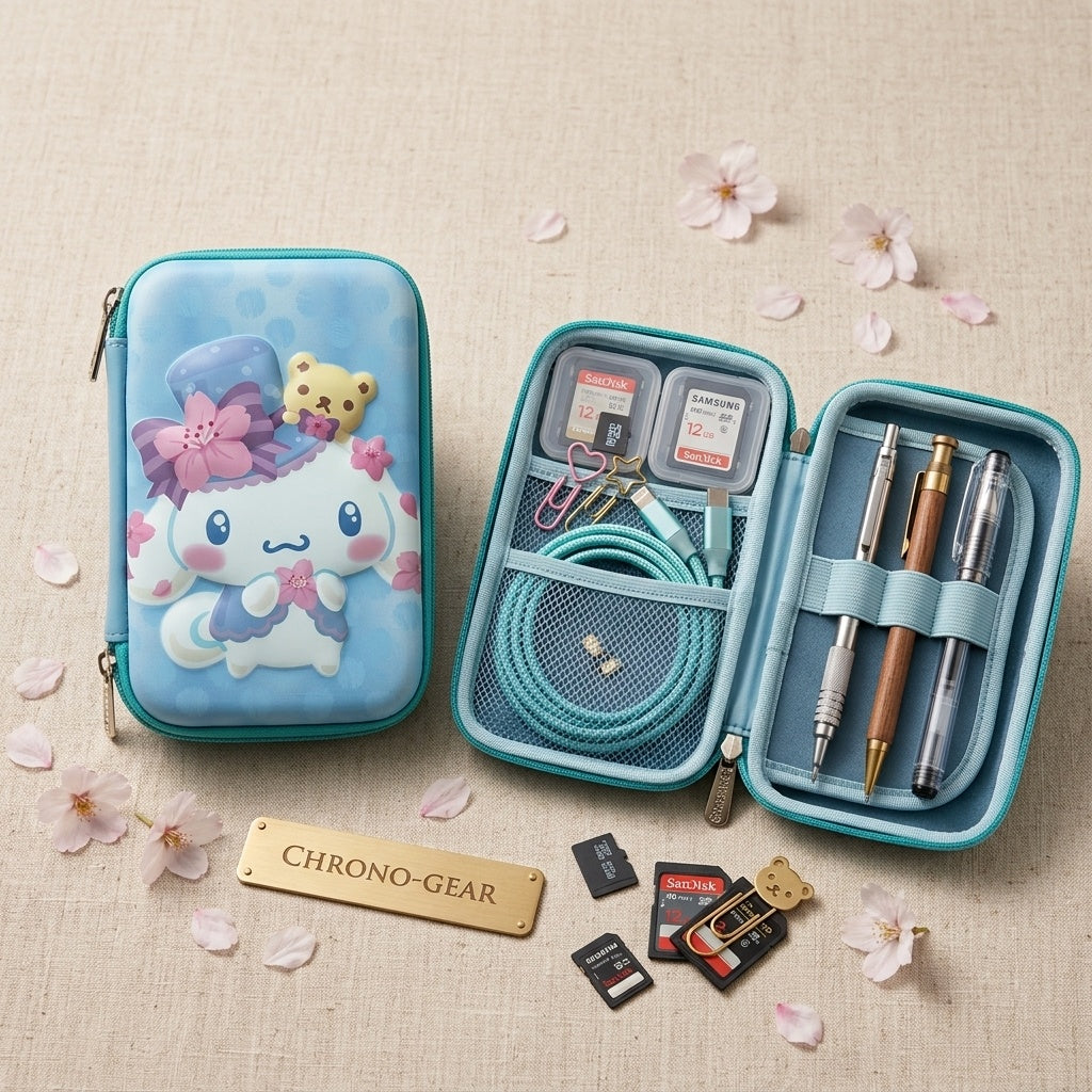 3D Cute Anime Character Hardtop Multi-Compartment Organizer Case - Blue