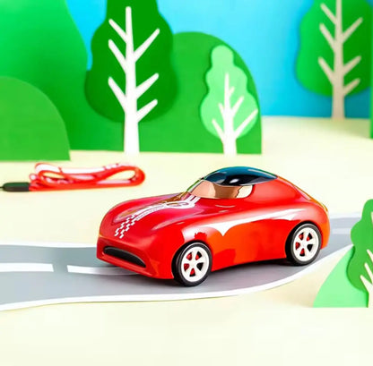 Red car-shaped sipper bottle with black lid