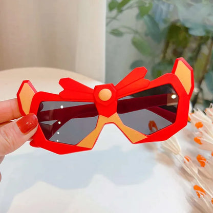 Kids shield sunglasses, red frame with dark lenses