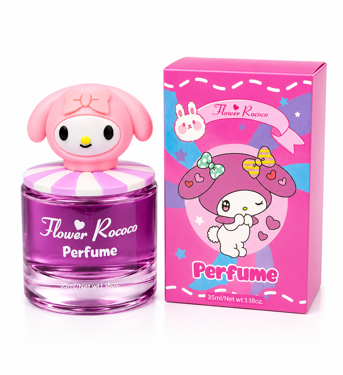 Kids' purple bunny perfume bottle with matching cartoon box, 35 ml