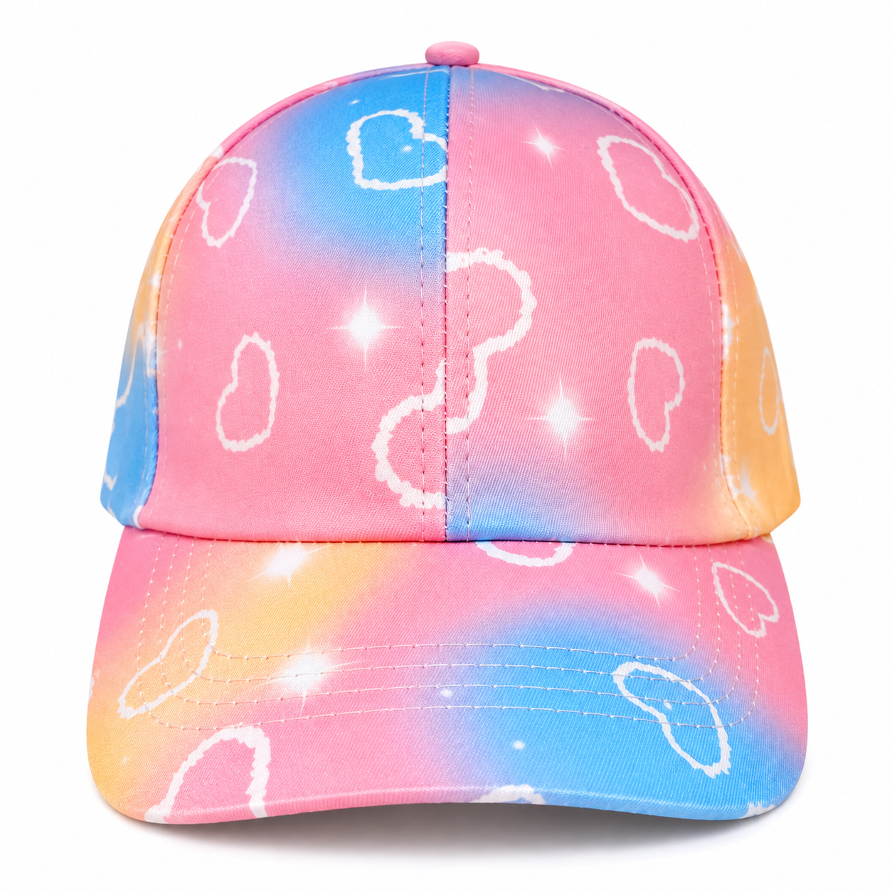 Kids pastel gradient heart sparkle baseball cap with outlined heart and star accents