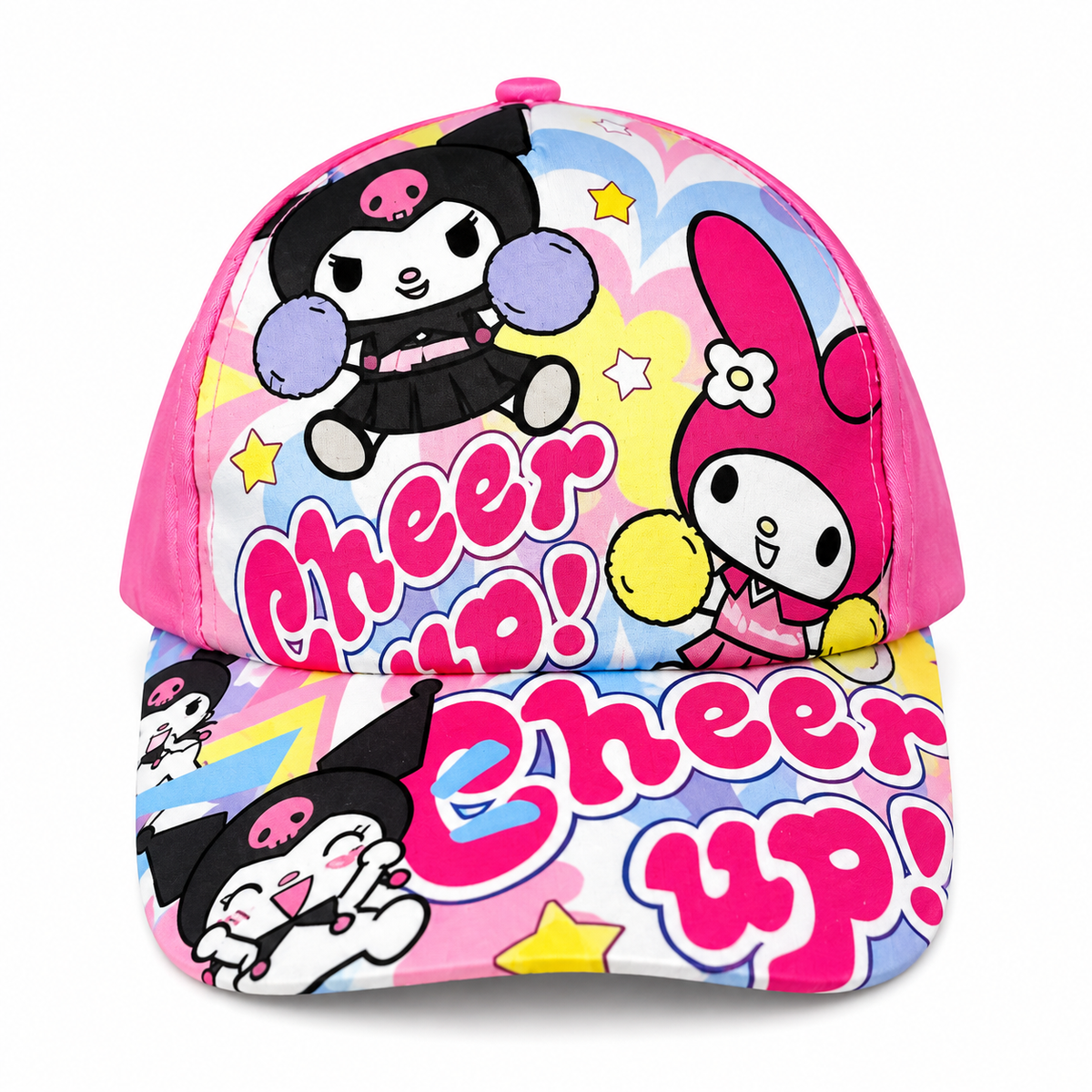 Kids baseball cap in pink with cute character prints and curved brim
