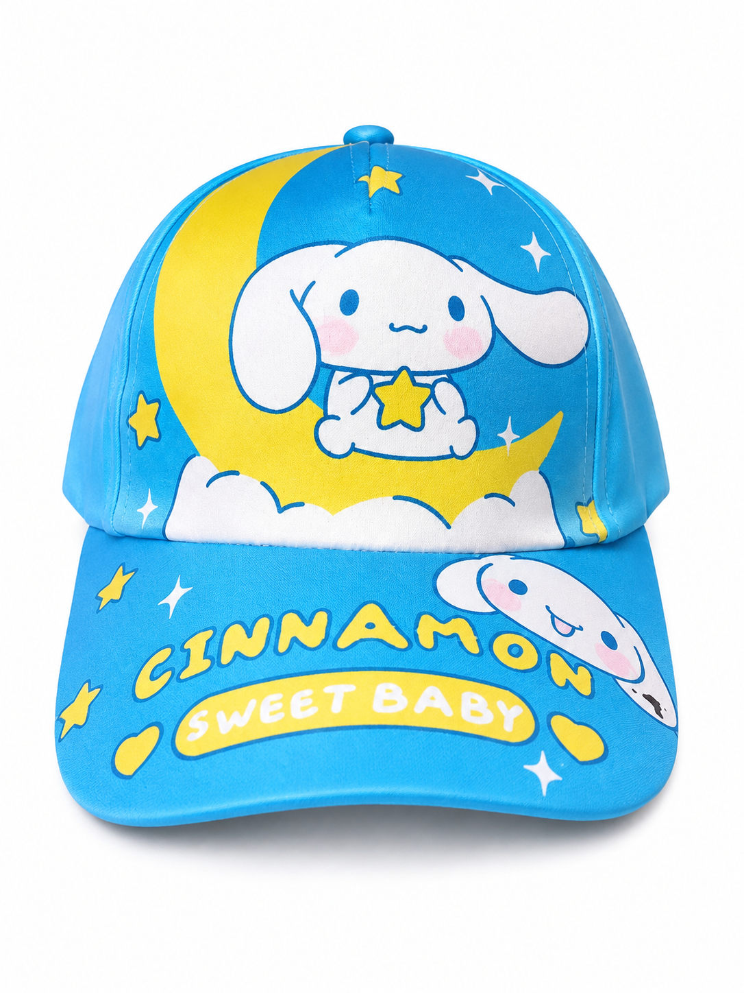 Kids blue baseball cap with Cinnamoroll starry moon graphic and adjustable strap