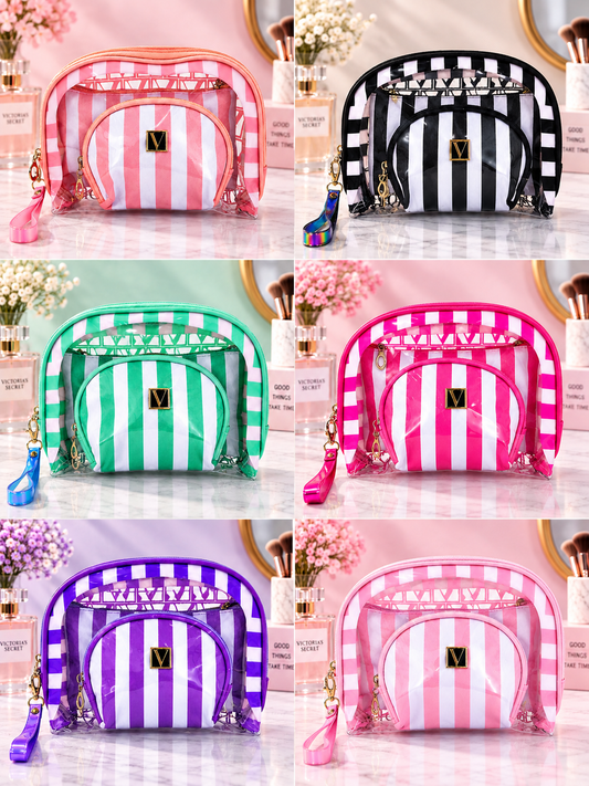 Classic Striped "V" Logo 3-in-1 Cosmetic Organizer