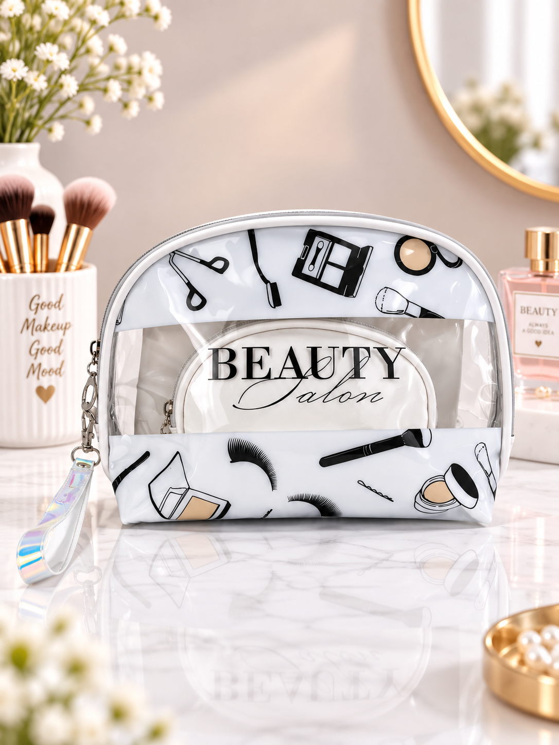 "BEAUTY Salon" Makeup Print 3-in-1 Cosmetic Organizer