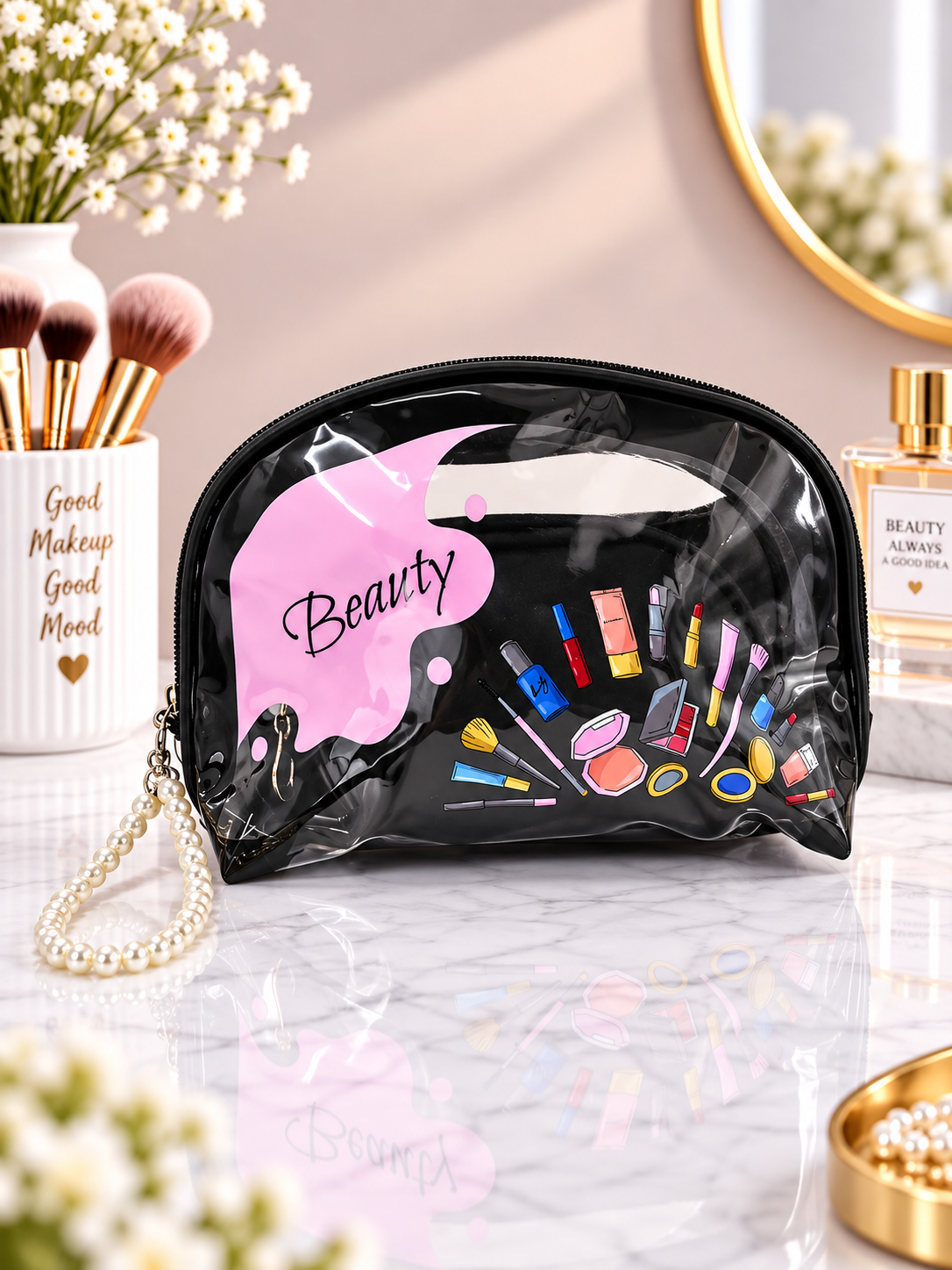 "Beauty" Splash & Cosmetics Print 3-in-1 Cosmetic Organizer