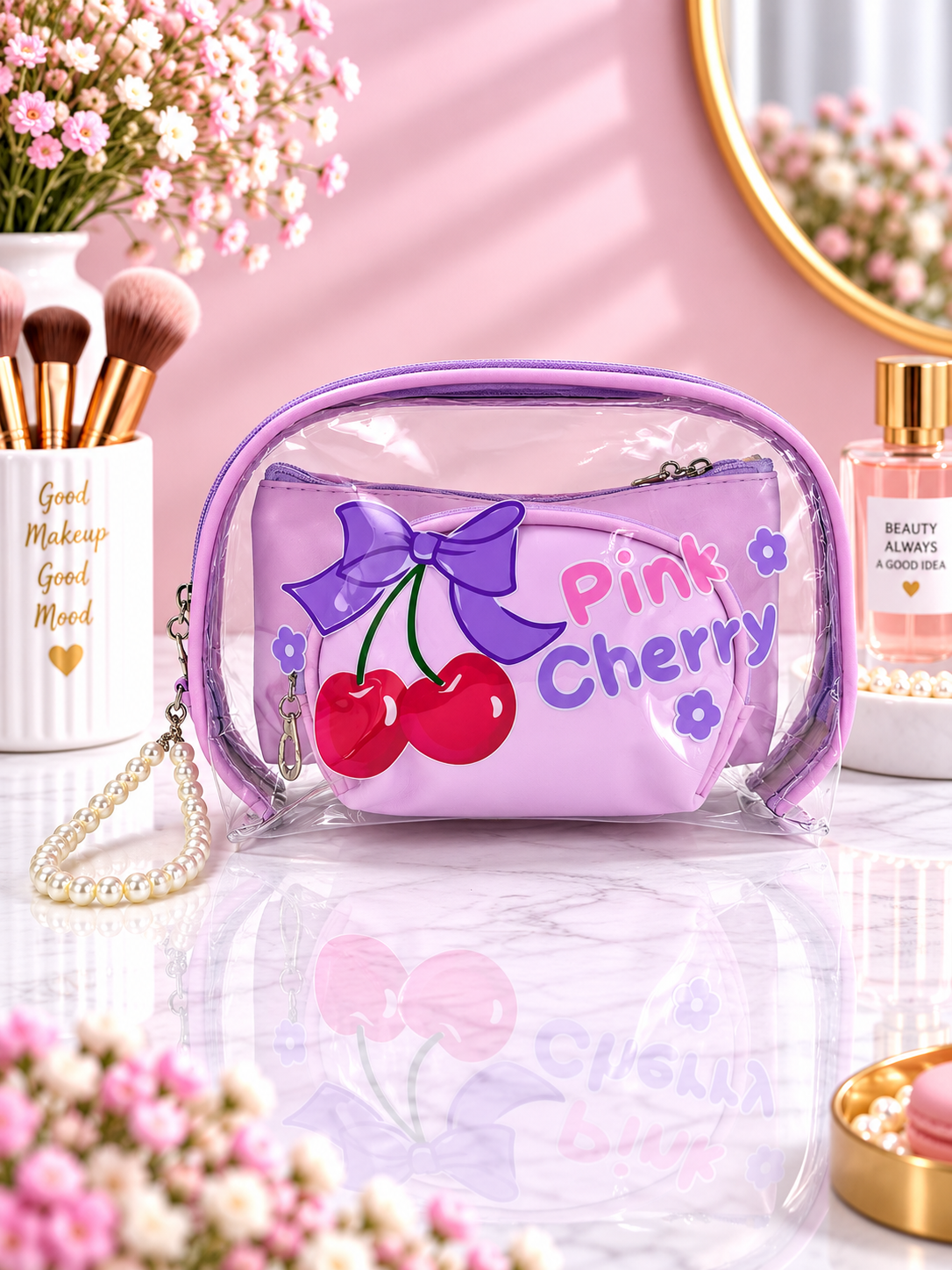 "Pink Cherry" 3-in-1 Cosmetic Organizer