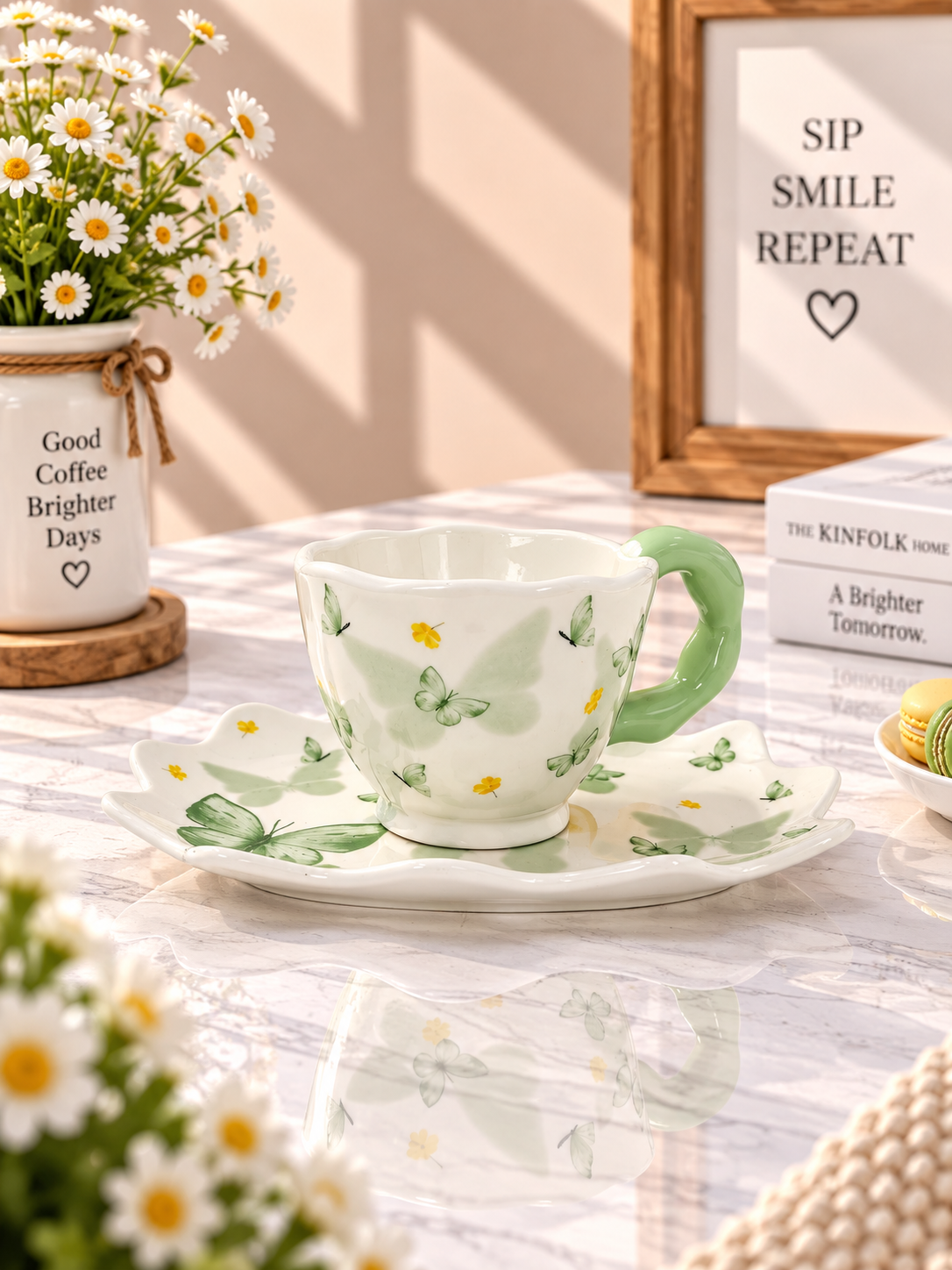 Ceramic Butterfly Coffee Cup & Saucer Set