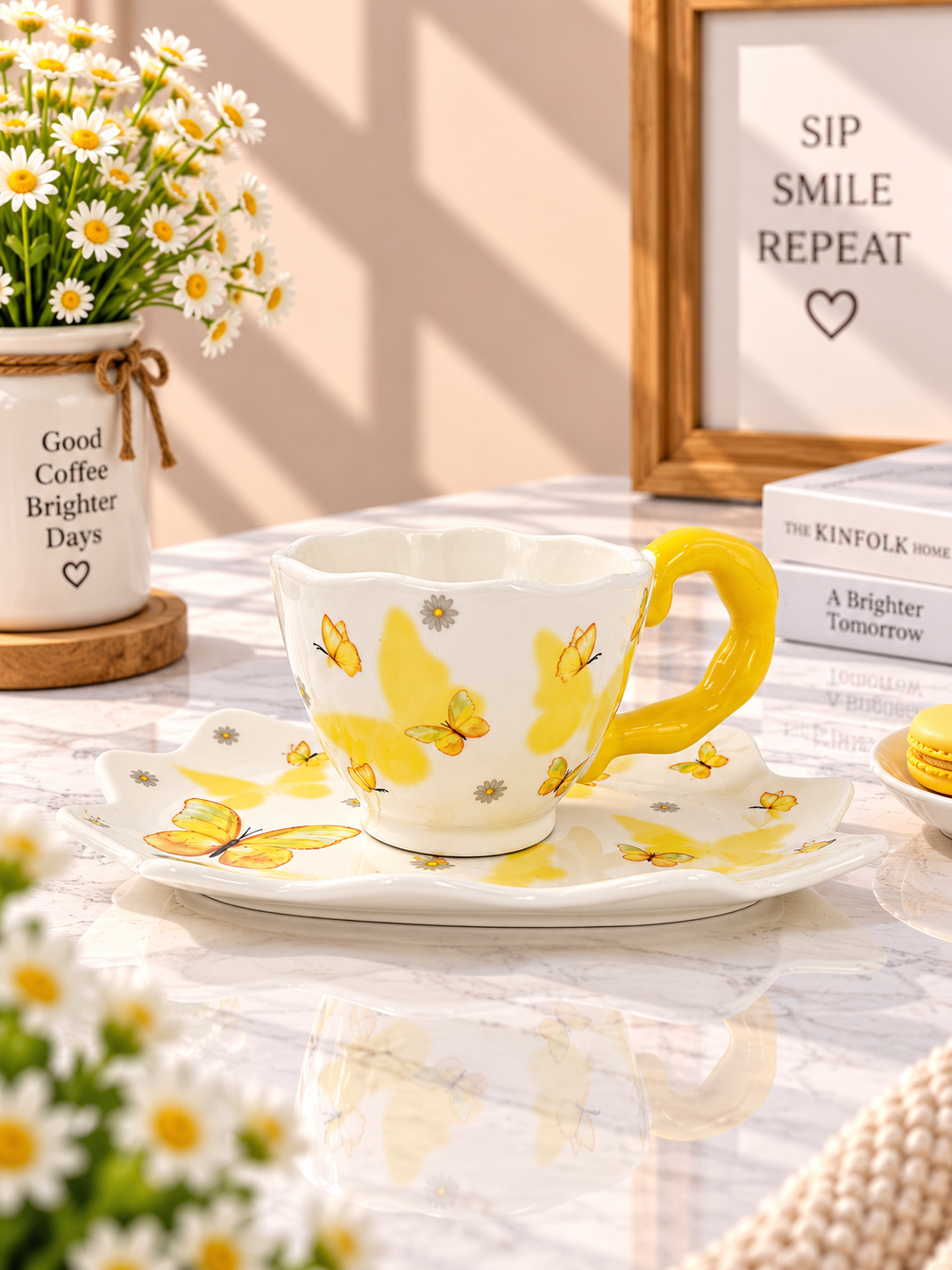 Ceramic Butterfly Coffee Cup & Saucer Set