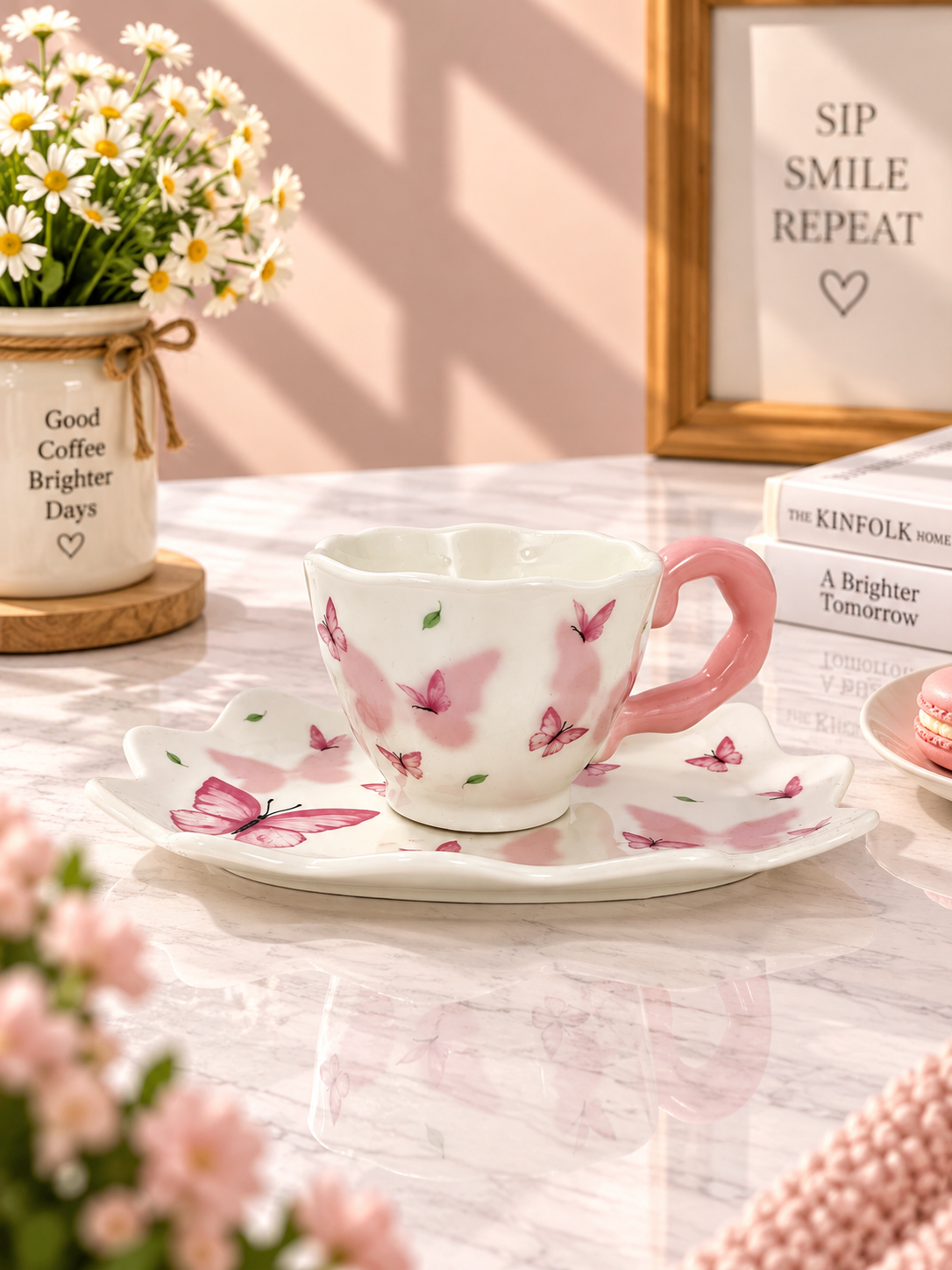 Ceramic Butterfly Coffee Cup & Saucer Set