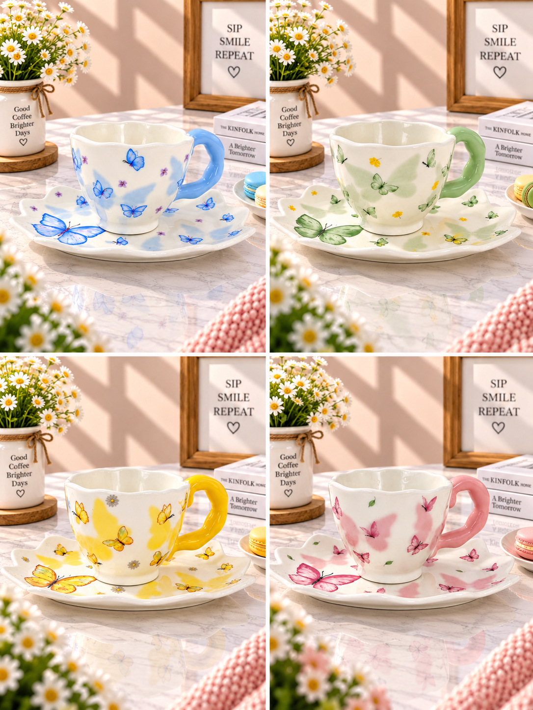 Ceramic Butterfly Coffee Cup & Saucer Set
