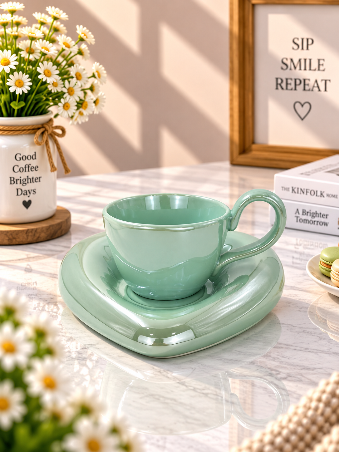 Ceramic Coffee Cup & Heart Saucer Set