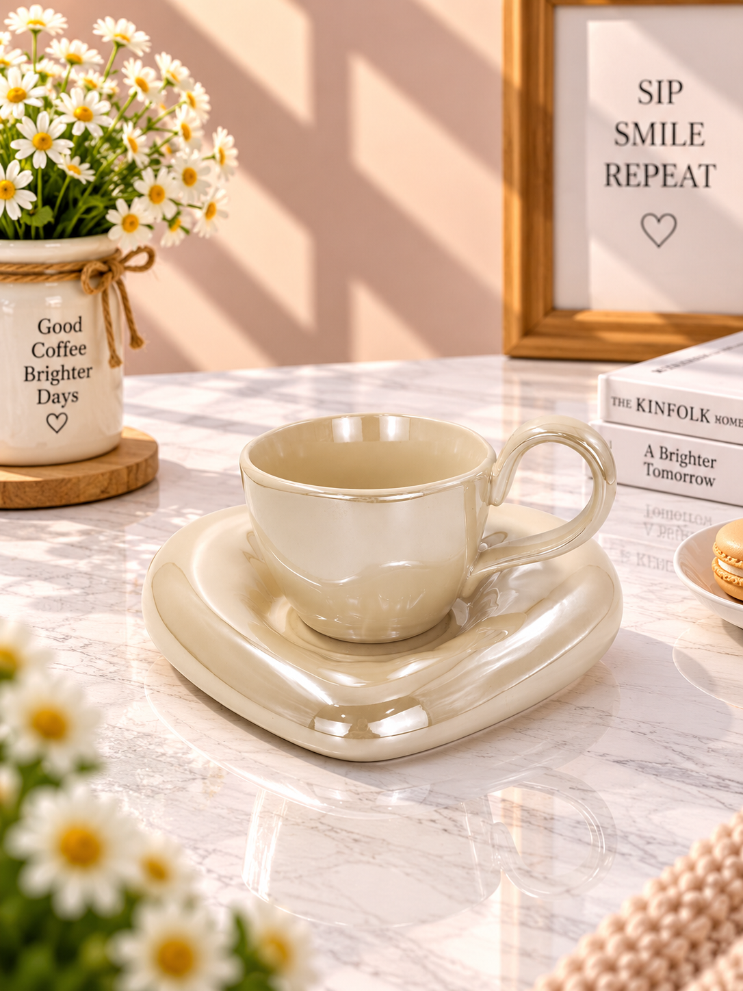 Ceramic Coffee Cup & Heart Saucer Set