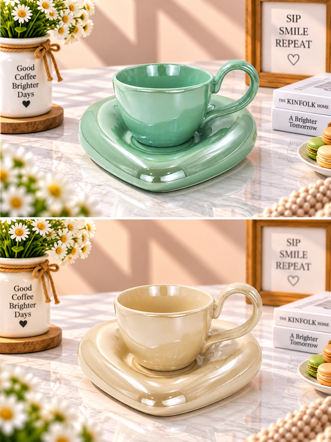 Ceramic Coffee Cup & Heart Saucer Set