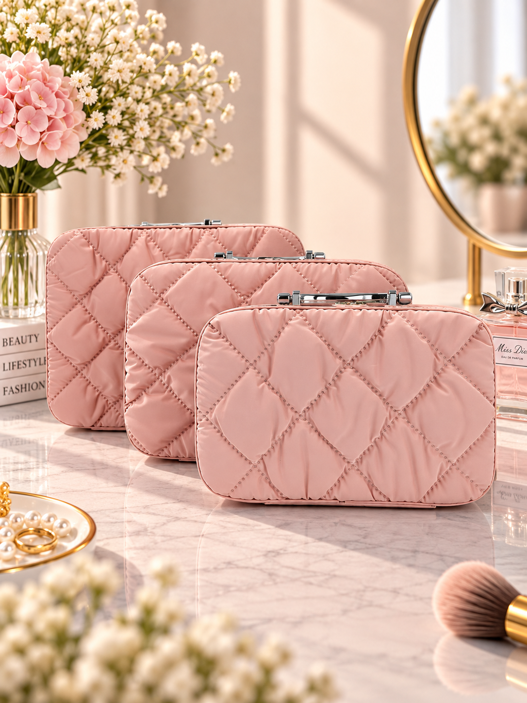 Quilted Vanity Case 3-Piece Luggage Set