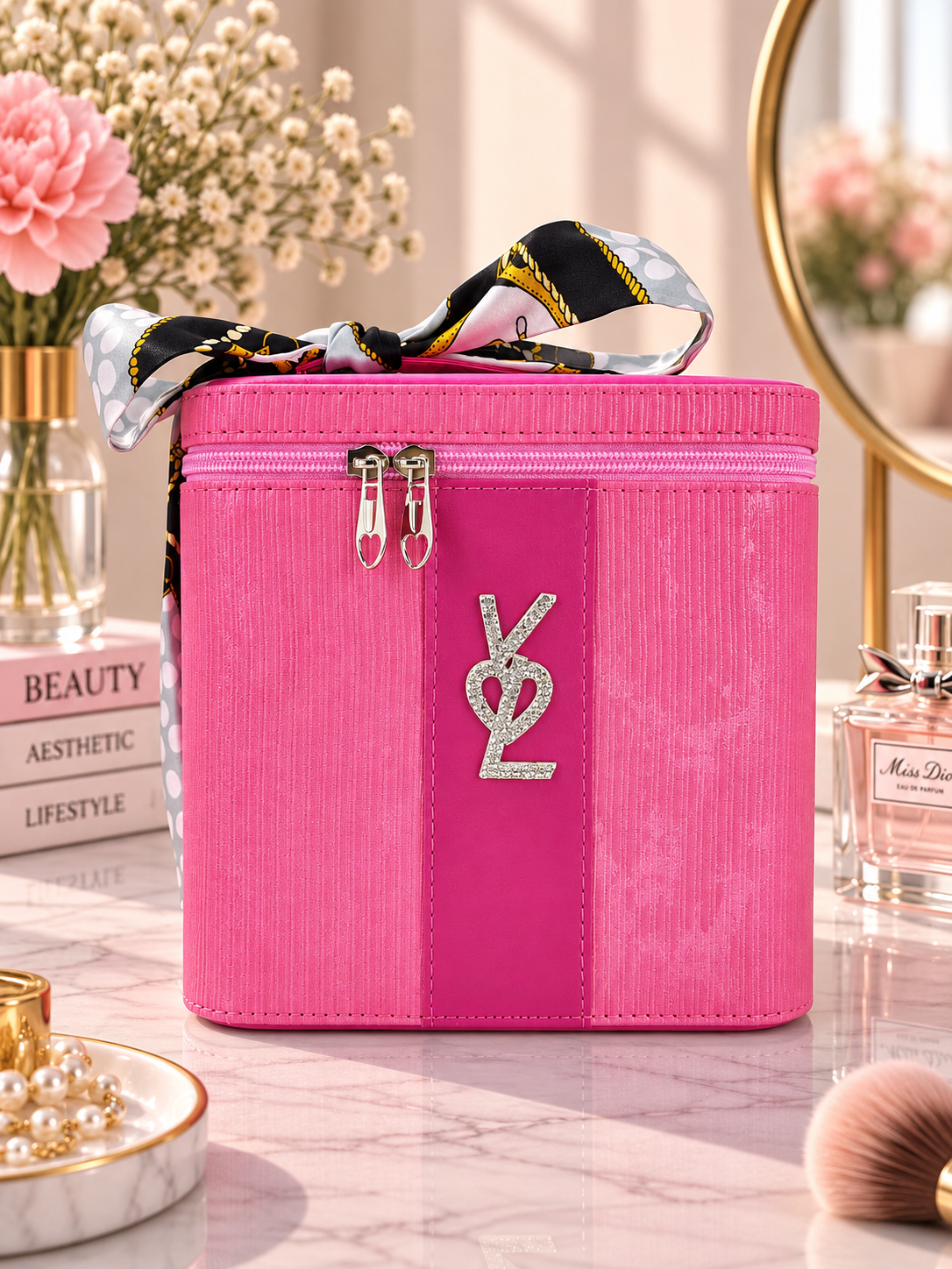 Ribbed Vanity Beauty Box with Scarf Accent