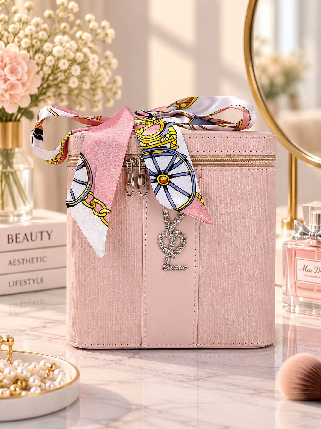 Ribbed Vanity Beauty Box with Scarf Accent