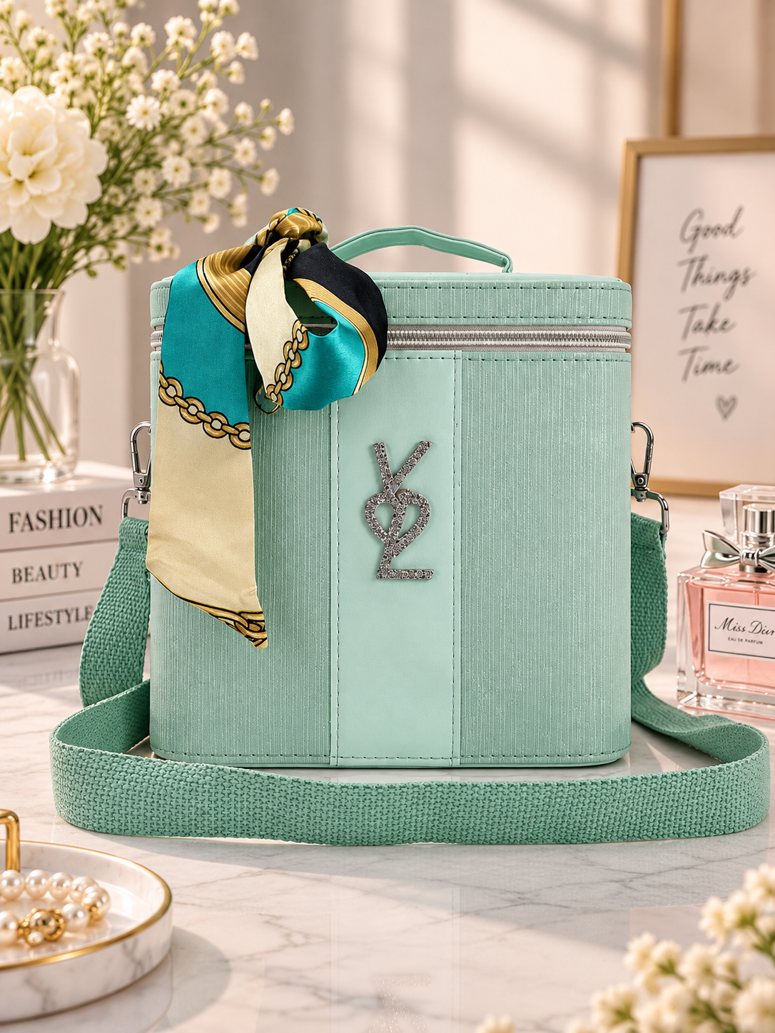 Ribbed Vanity Beauty Box with Scarf Accent