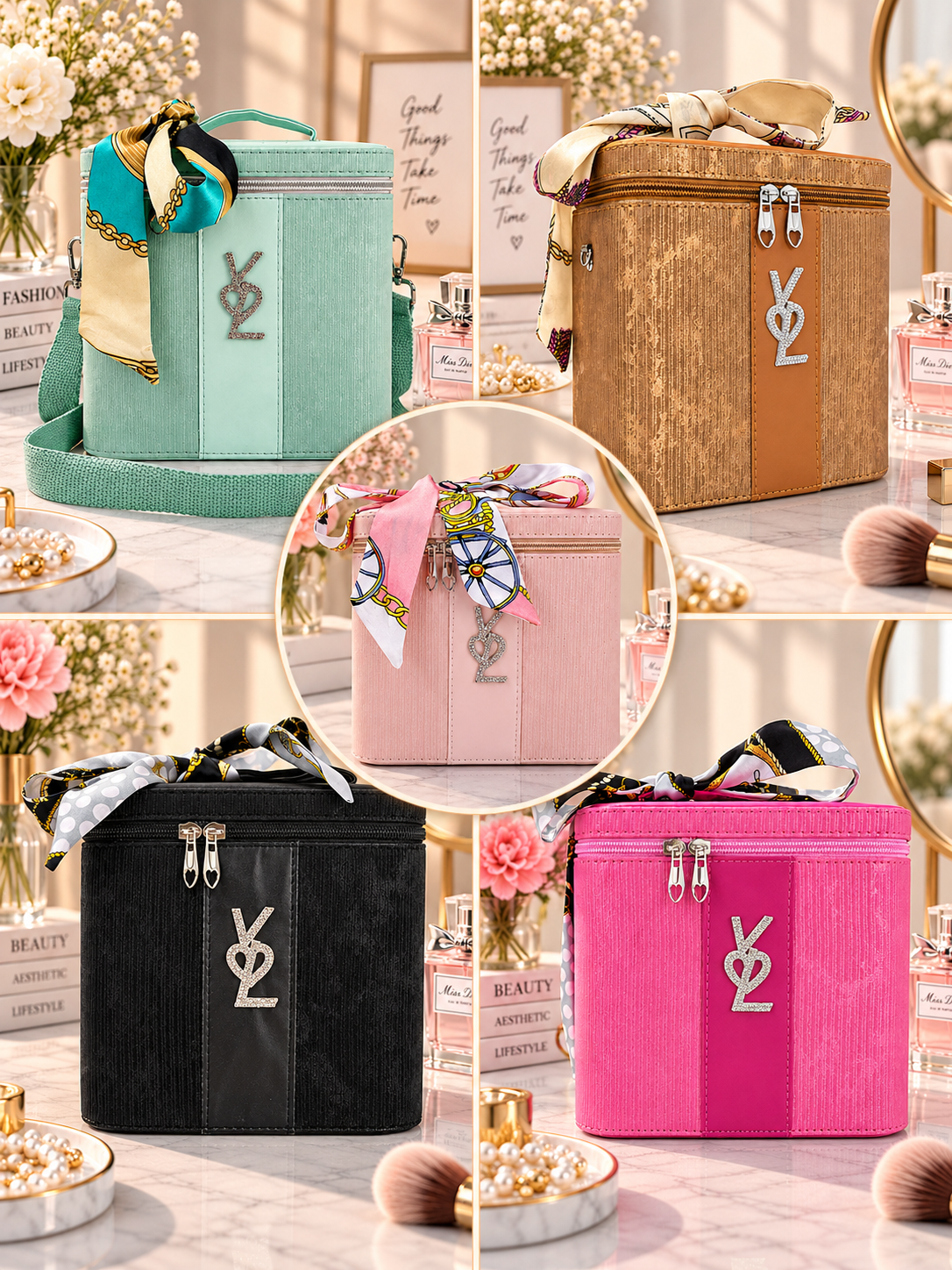 Ribbed Vanity Beauty Box with Scarf Accent