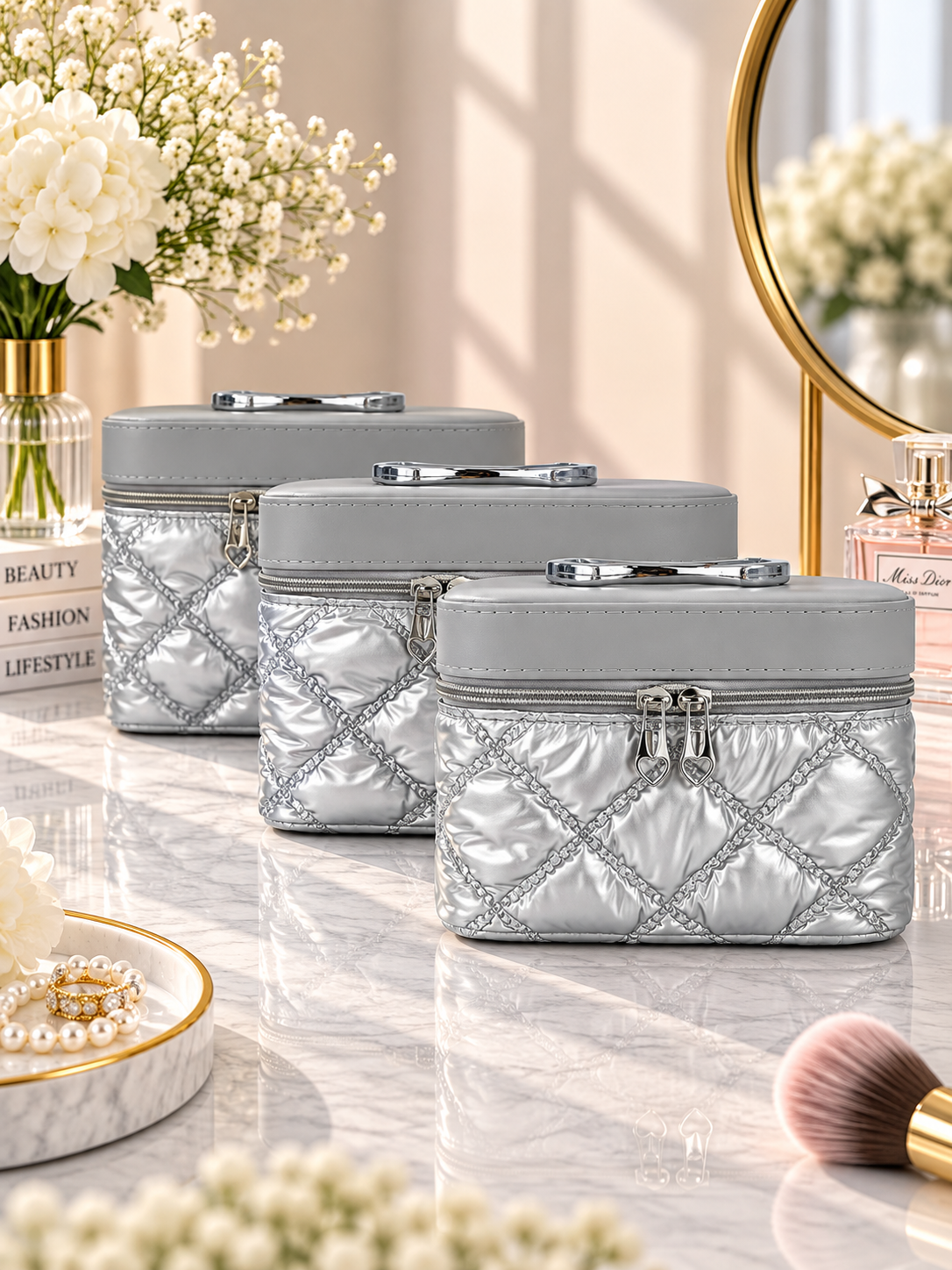 Quilted Vanity Box 3-Piece Set