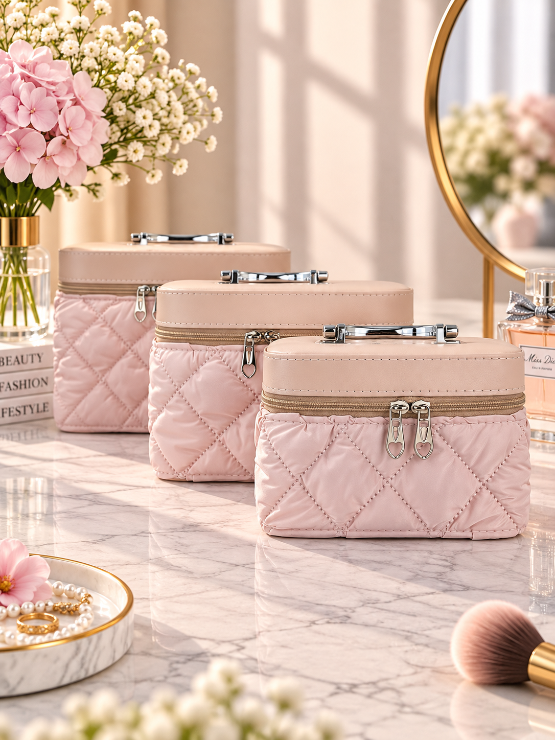 Quilted Vanity Box 3-Piece Set