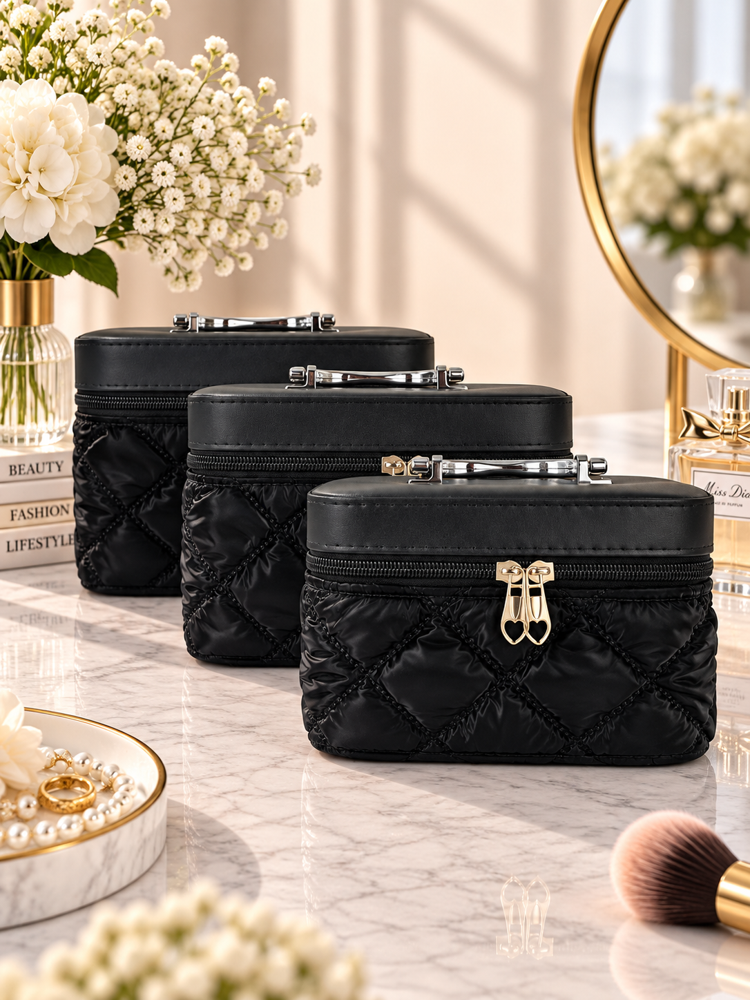 Quilted Vanity Box 3-Piece Set