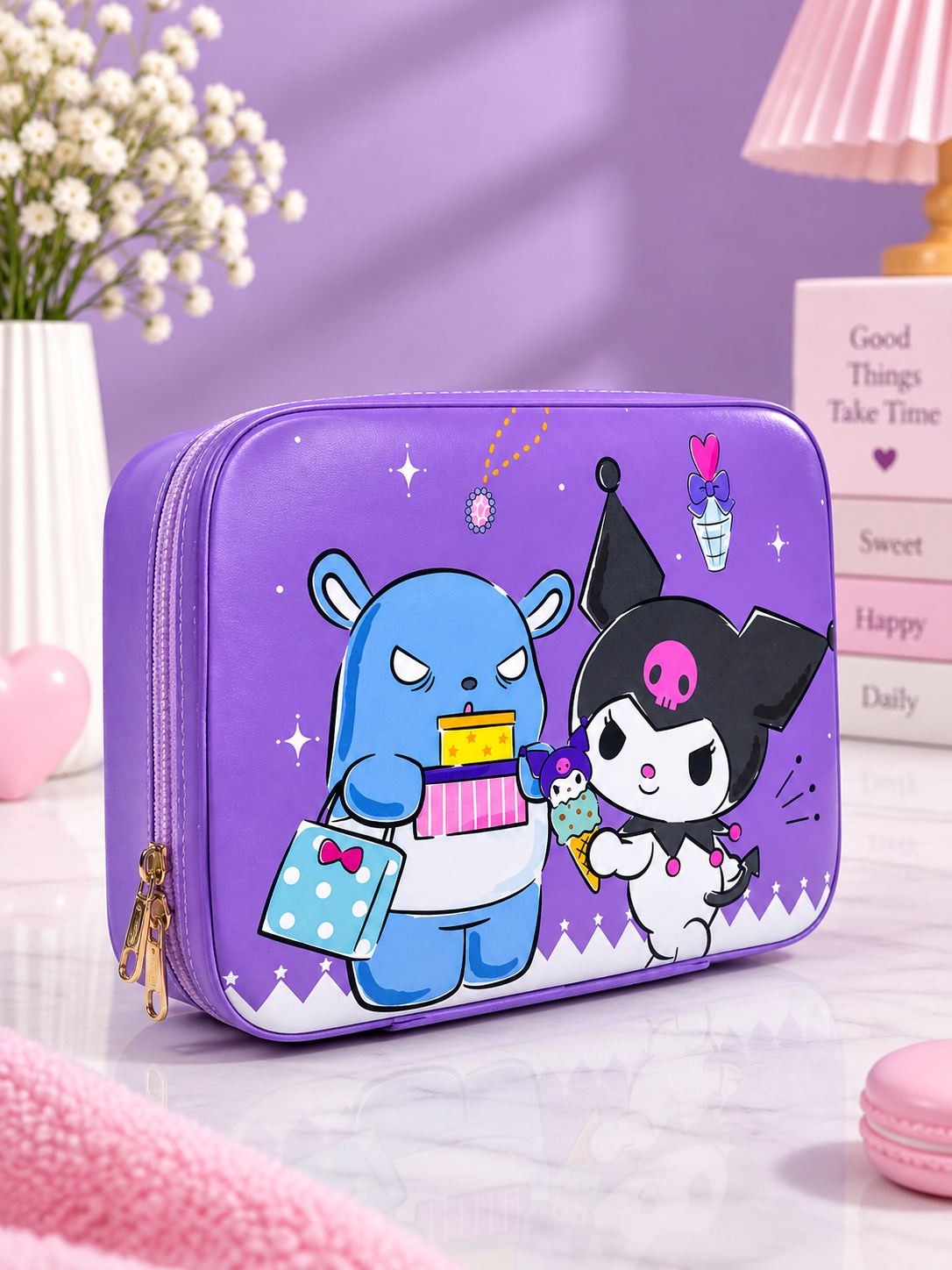 Kuromi & Blue Bear Gift Time Cosmetic Bag