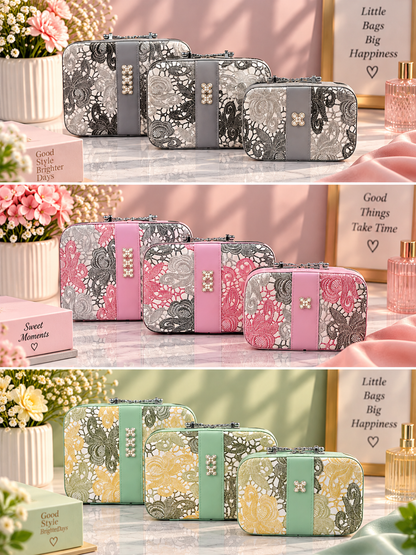 Lace Floral Vanity Case 3-Piece Set