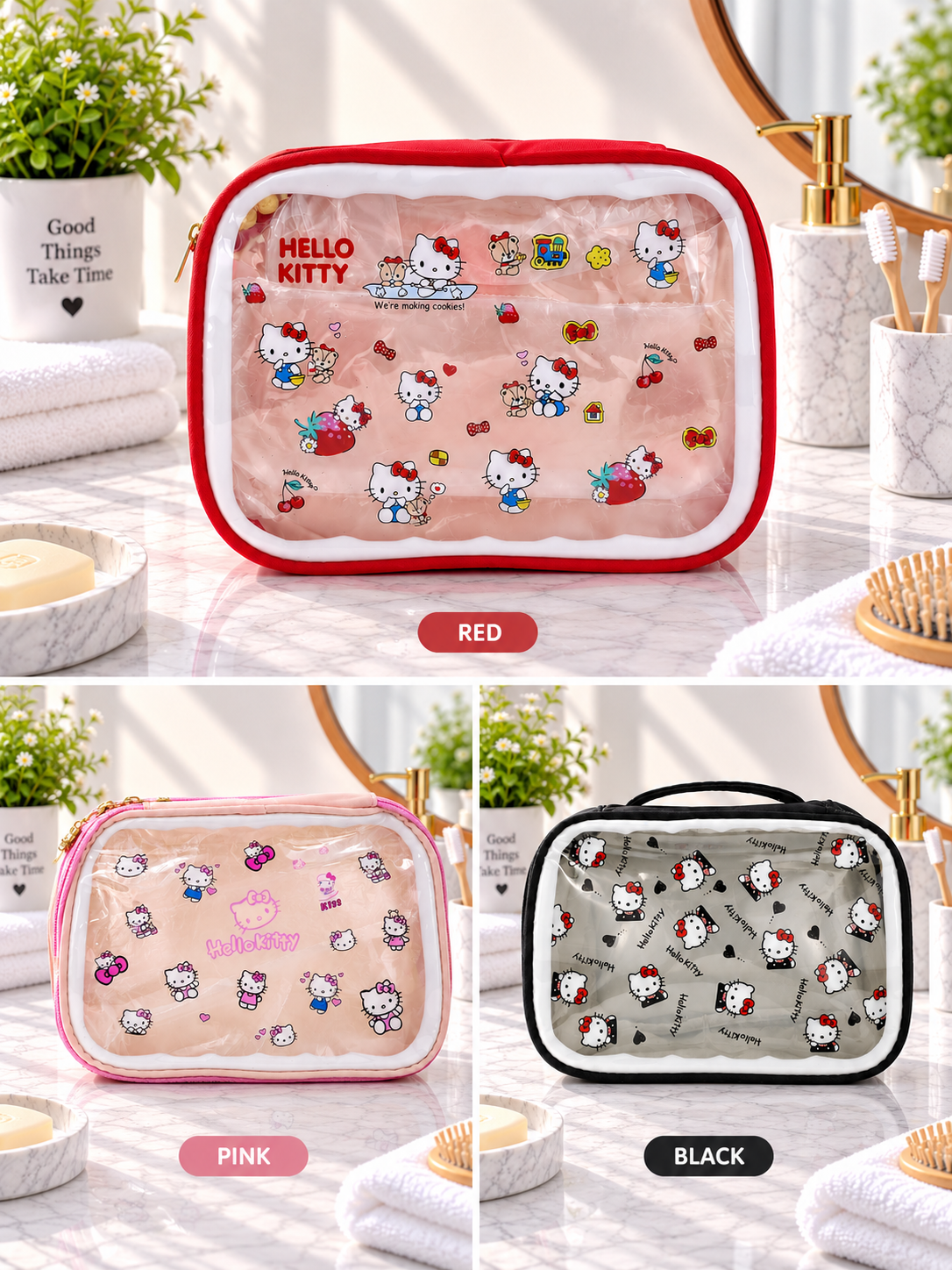Hello Kitty Transparent Window Toiletry Bag