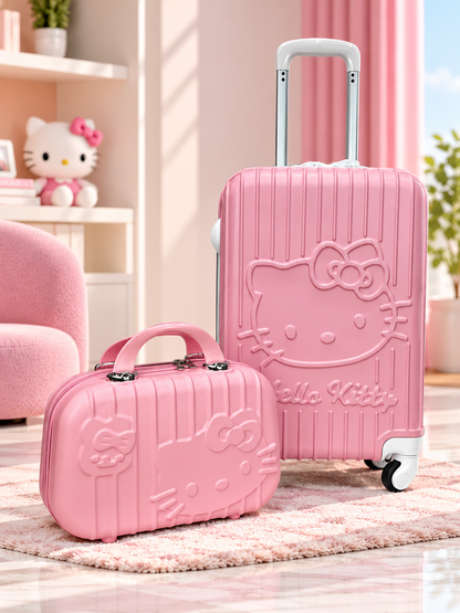 Hello Kitty pink spinner luggage set with vanity case, upright suitcase and small rolling case