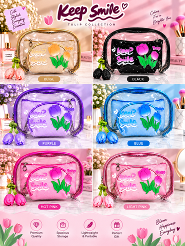 2-in-1 cosmetic organizer color options: beige, black, purple, blue, hot pink, light pink