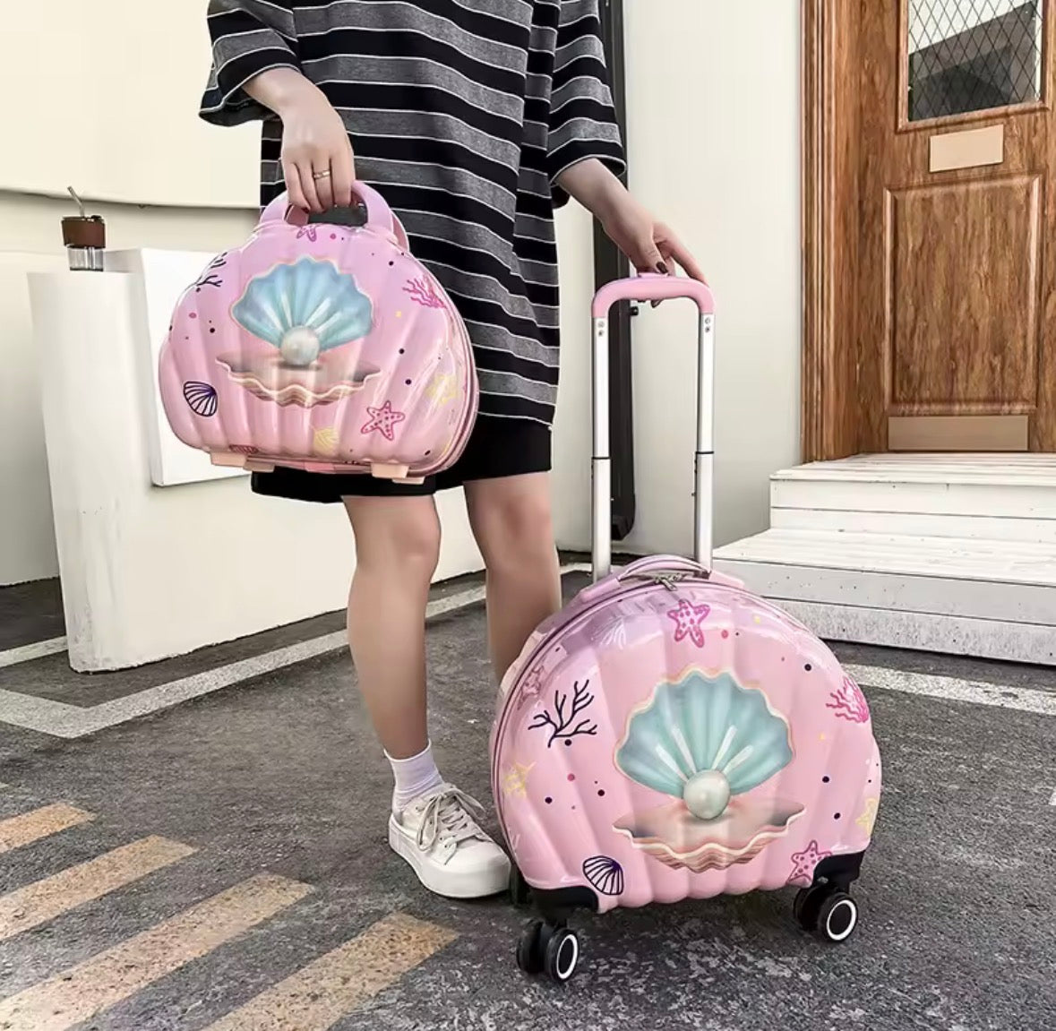Mermaid Seashell Luggage With Vanity Bag