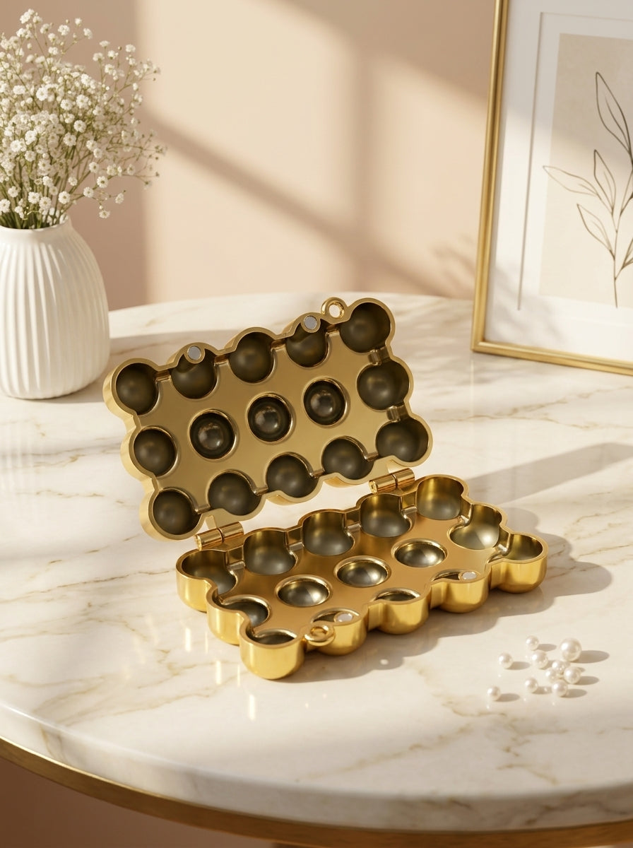 Bronze bubble-studded spherical evening clutch with chain strap