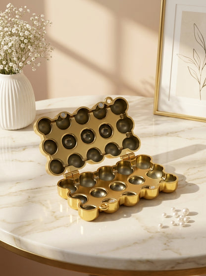 Bronze bubble-studded spherical evening clutch with chain strap