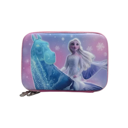 Purple stationery pouch with zipper, featuring Elsa and Nokk in winter scene