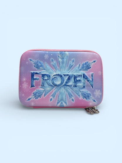 Purple stationery pouch with zipper, FROZEN logo and snowflake pattern
