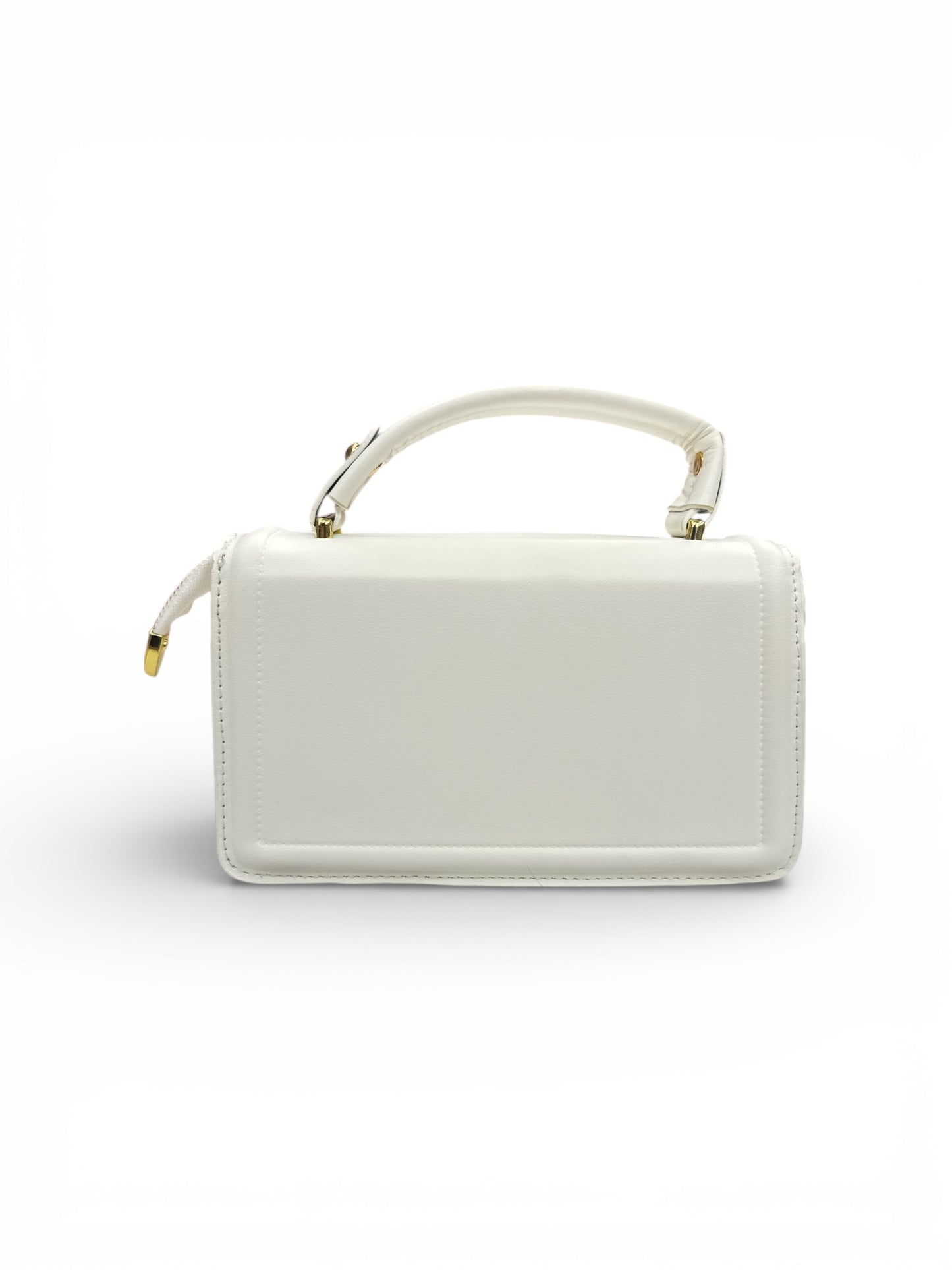 Elegant Check Pattern White Leather Handbag