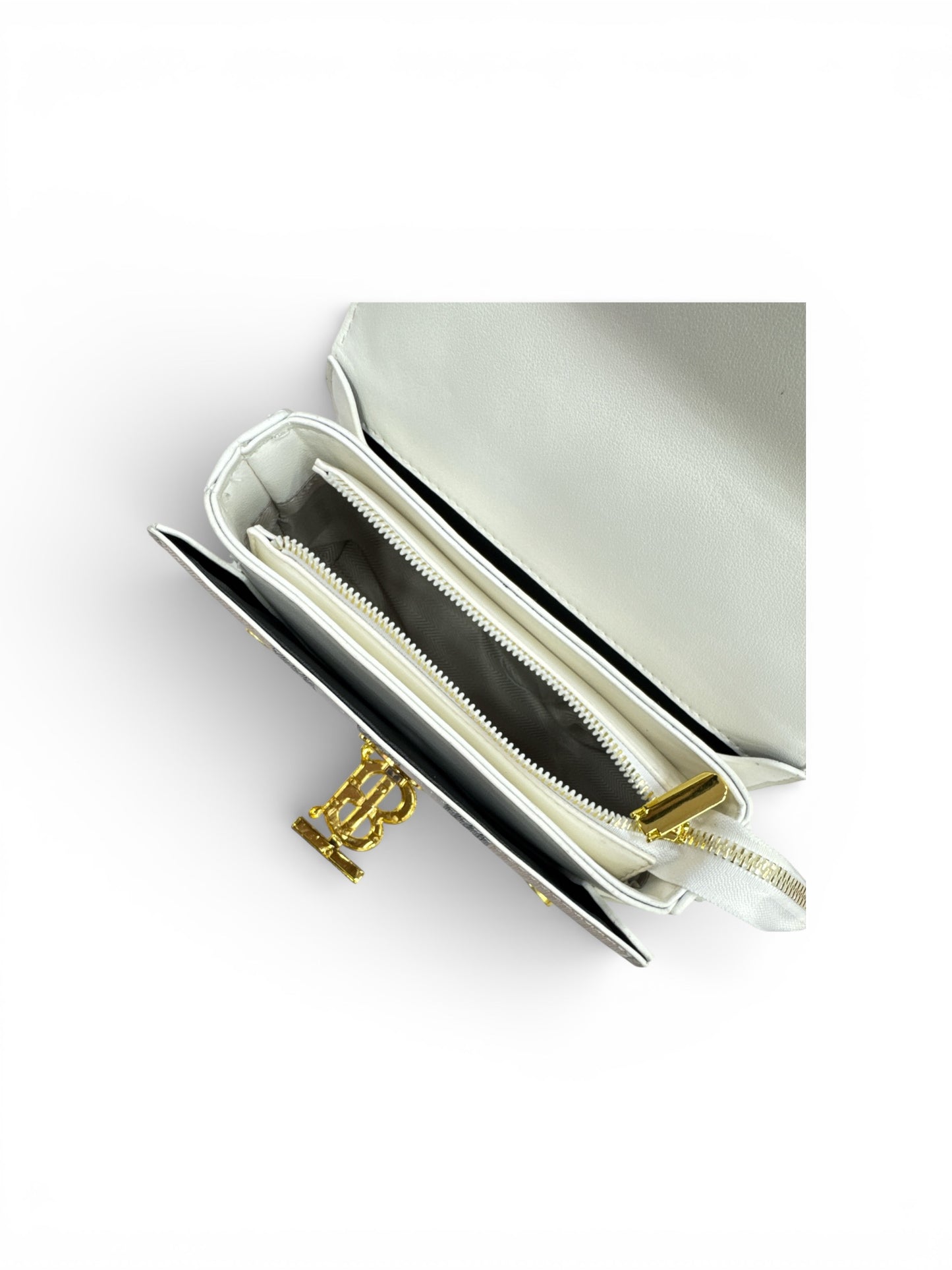 Elegant Check Pattern White Leather Handbag