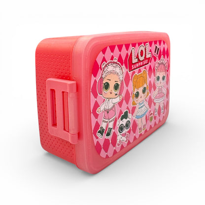 Pink plastic lunchbox with side carry handle and LOL Surprise character panel
