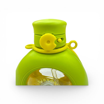 Green round grip water bottle with flip-top lid and side loop handle