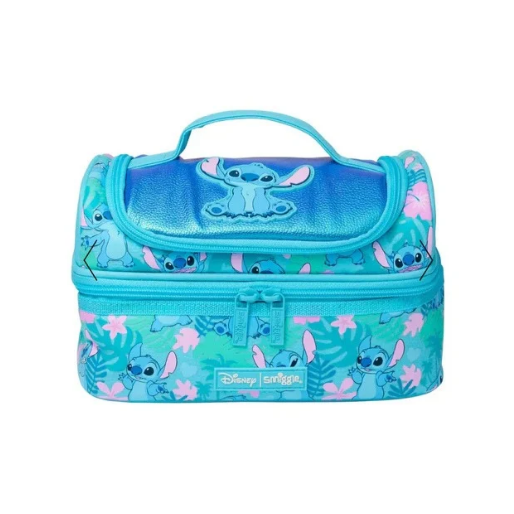 Teal Stitch character insulated lunch bag with top handle and dual zip closure