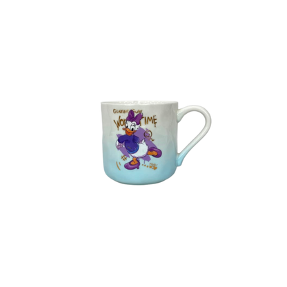 Ceramic mug with blue-to-white gradient, Daisy Duck artwork, white handle