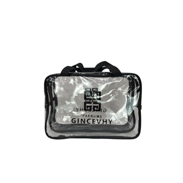 Transparent PVC cosmetic bag with black mesh front and top handles