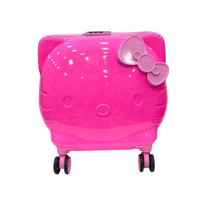 Hello Kitty hot pink glossy shaped spinner luggage with bow emblem and round front details