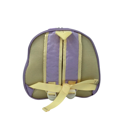 Purple kids lunch bag with mesh back, dual front straps, and zipper closure