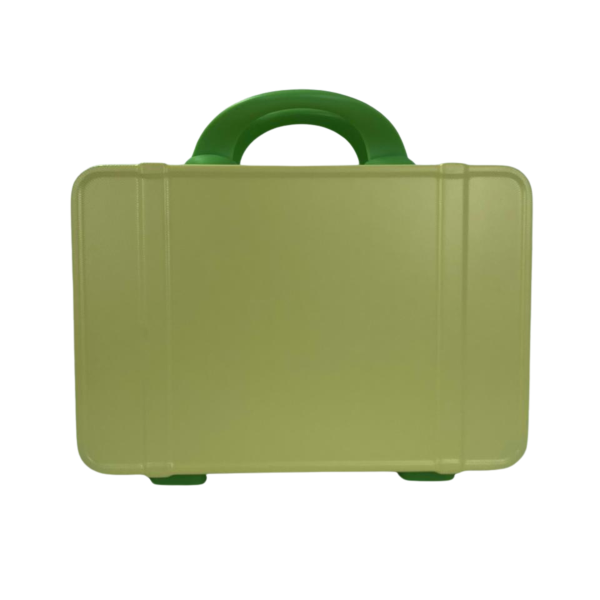 Dual-tone green kids storage box with top handle and hinged hard-shell lid.