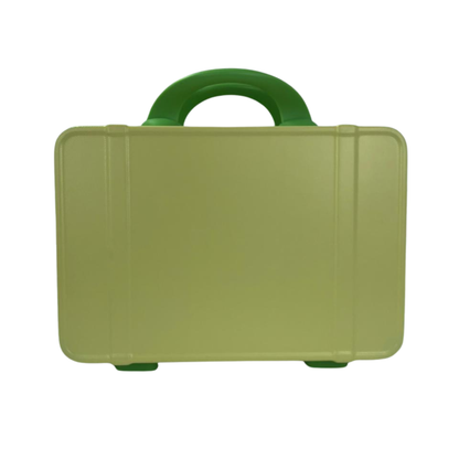 Dual-tone green kids storage box with top handle and hinged hard-shell lid.